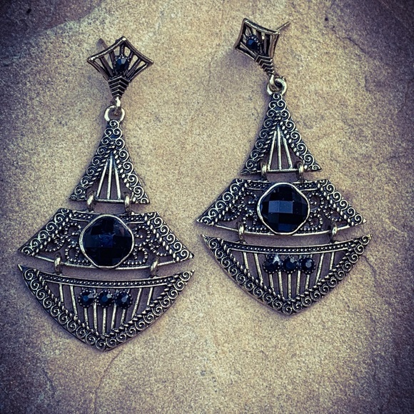 Antique Silver Boho Garnet Lantern Earrings - Picture 3 of 8